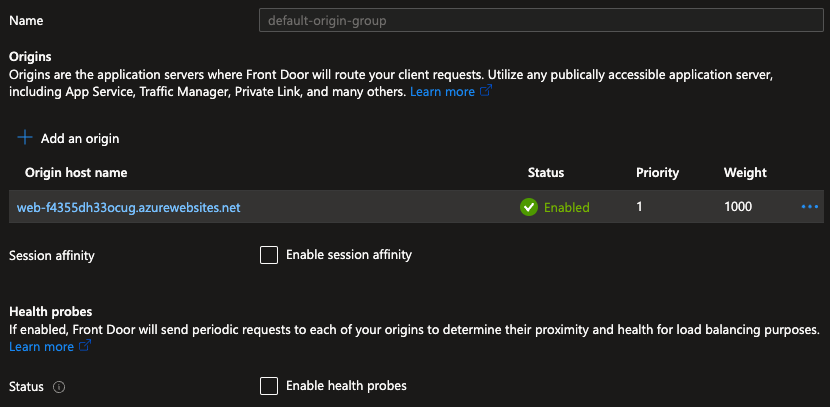 Disable Health Probes in Azure Portal